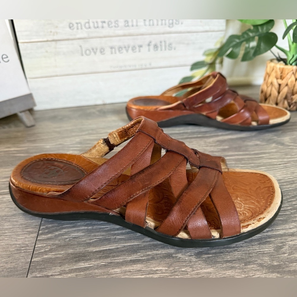Ariat Haven Boho Brown Patina Leather Slide Wedge Sandals. Size 8